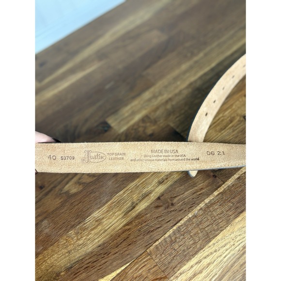 Justin Men's Brown Leather Western Classic Belt Style Size 40 Grain Cowhide USA - Picture 6 of 6